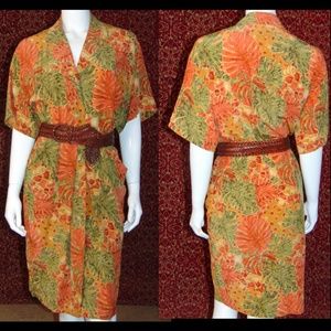 GILLIAN Vintage 80s foliage silk dress 6🗓️